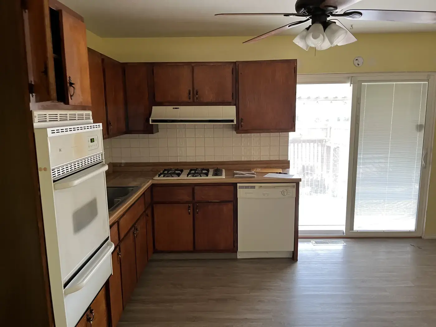 Burning Tree before: dated wood kitchen