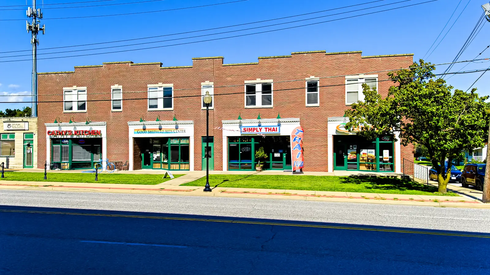 Five storefronts on the street