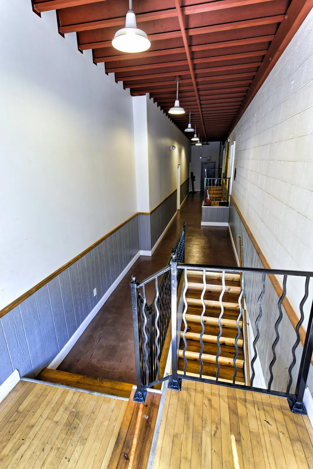 Hallway with exposed beams